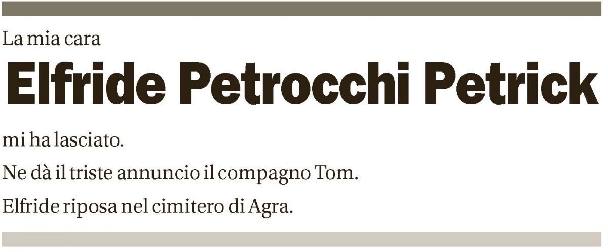 Annuncio funebre Elfride Petrocchi - Petrick