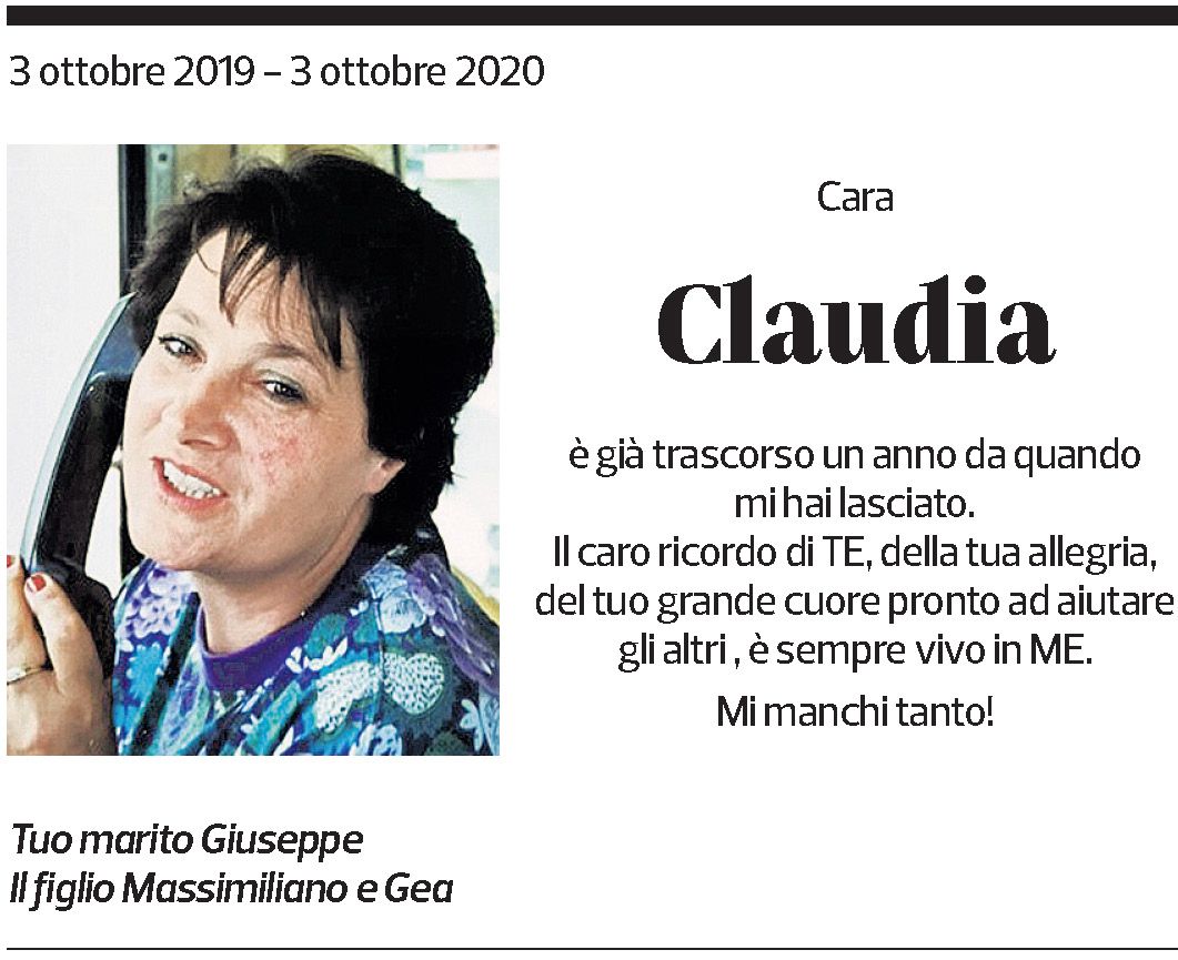 Annuncio funebre Claudia Galli