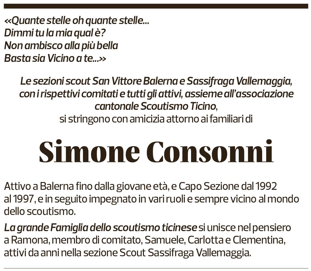 Annuncio funebre Simone Consonni