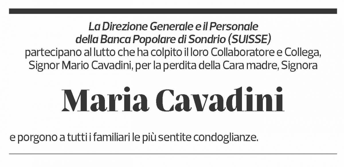 Annuncio funebre Maria Cavadini