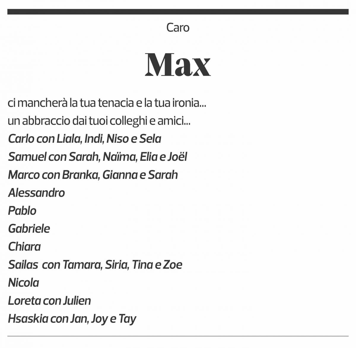 Annuncio funebre Massimo Pedrazzini