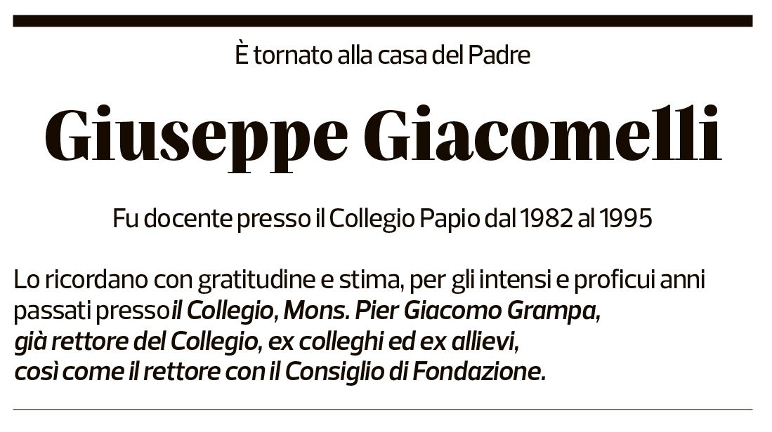 Annuncio funebre Giuseppe Giacomelli