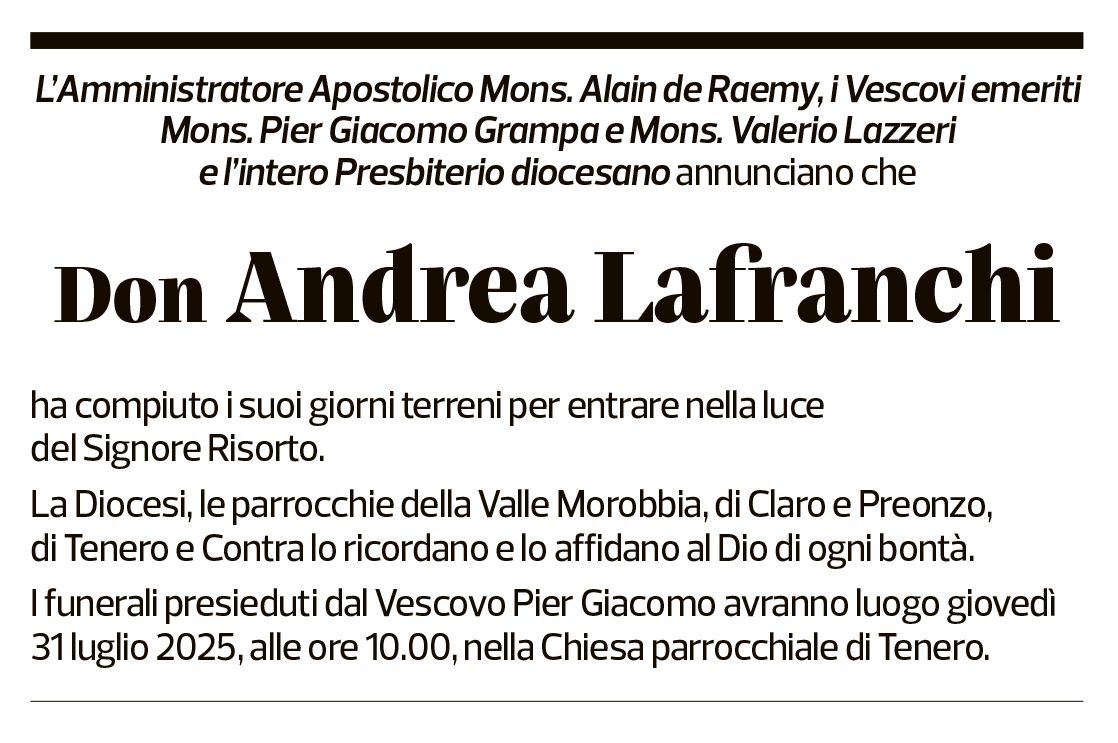 Annuncio funebre Andrea Lafranchi