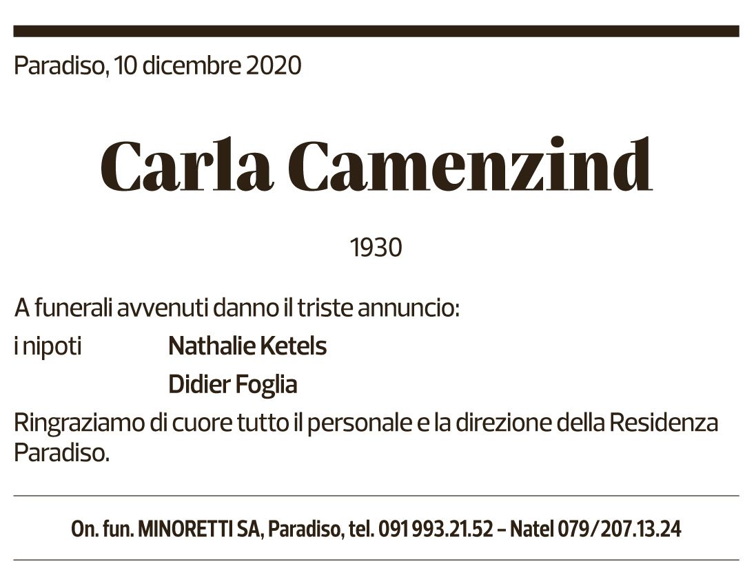 Annuncio funebre Carla Camenzind