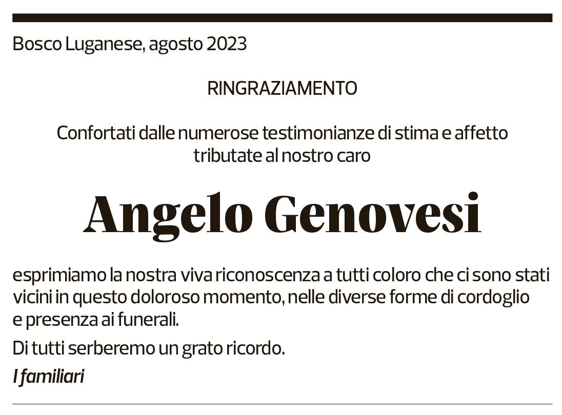 Annuncio funebre Angelo Genovesi