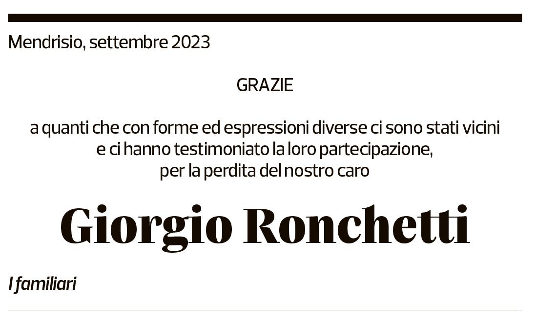 Annuncio funebre Giorgio Ronchetti