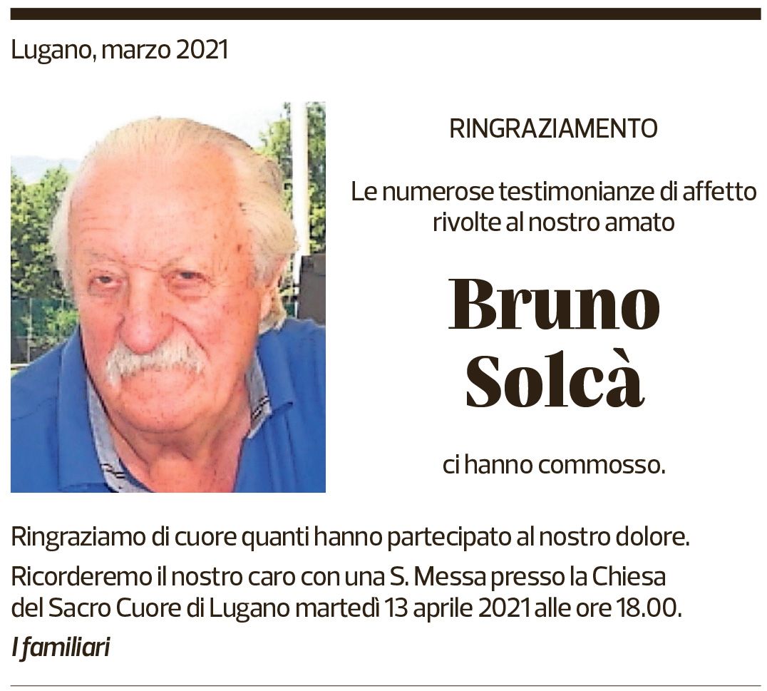 Annuncio funebre Bruno Solcà