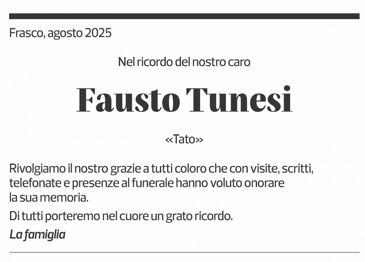 Annuncio funebre Fausto Tunesi