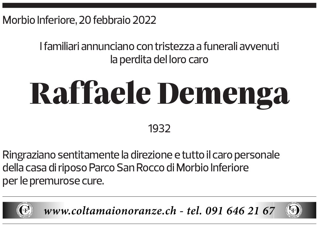 Annuncio funebre Raffaele Demenga