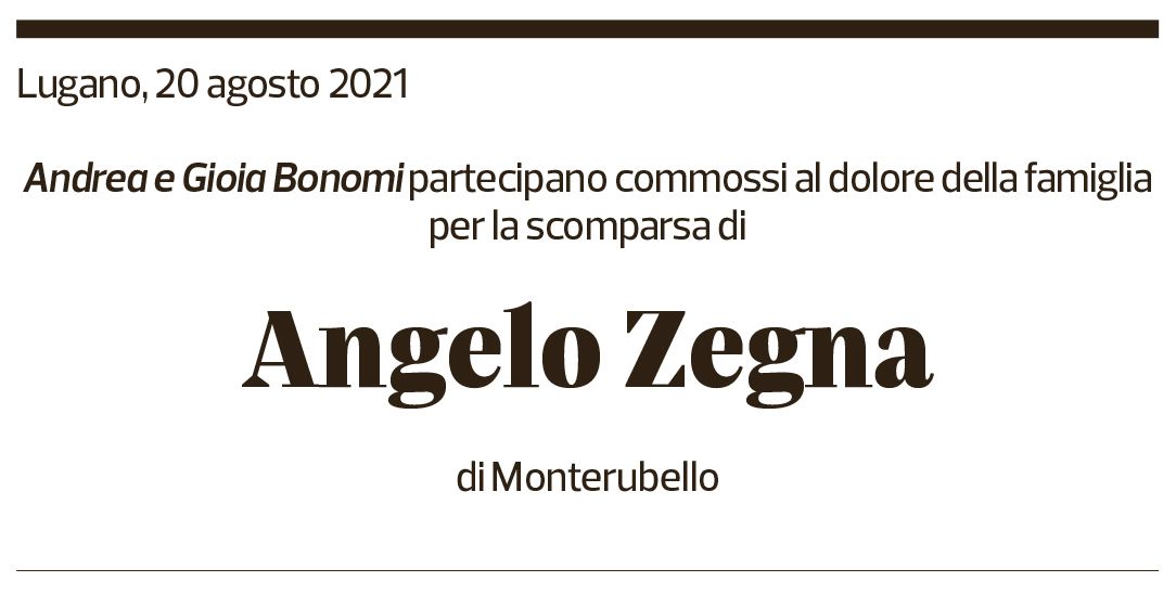 Annuncio funebre Angelo Zegna