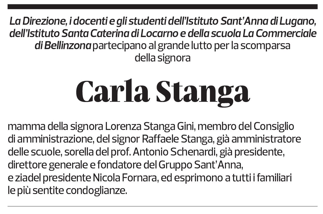 Annuncio funebre Carla Stanga-schenardi