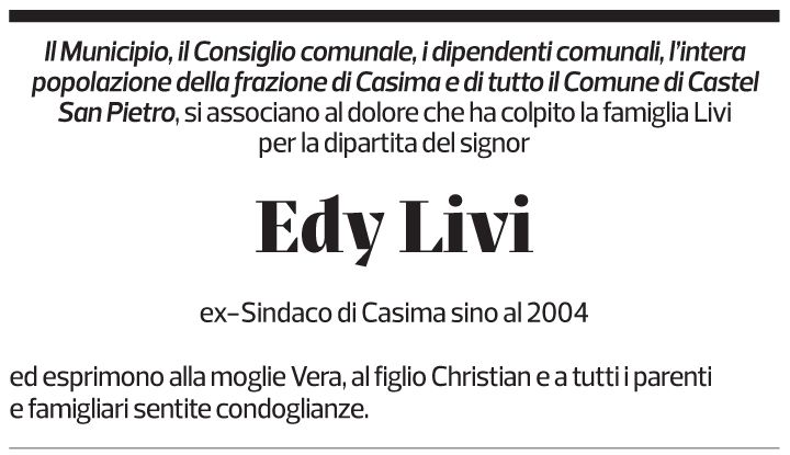 Annuncio funebre Edy Livi