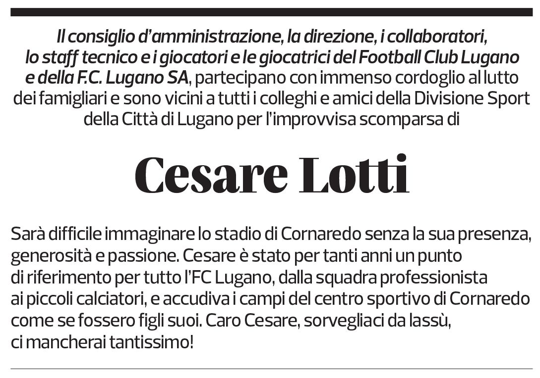 Annuncio funebre Cesare Lotti