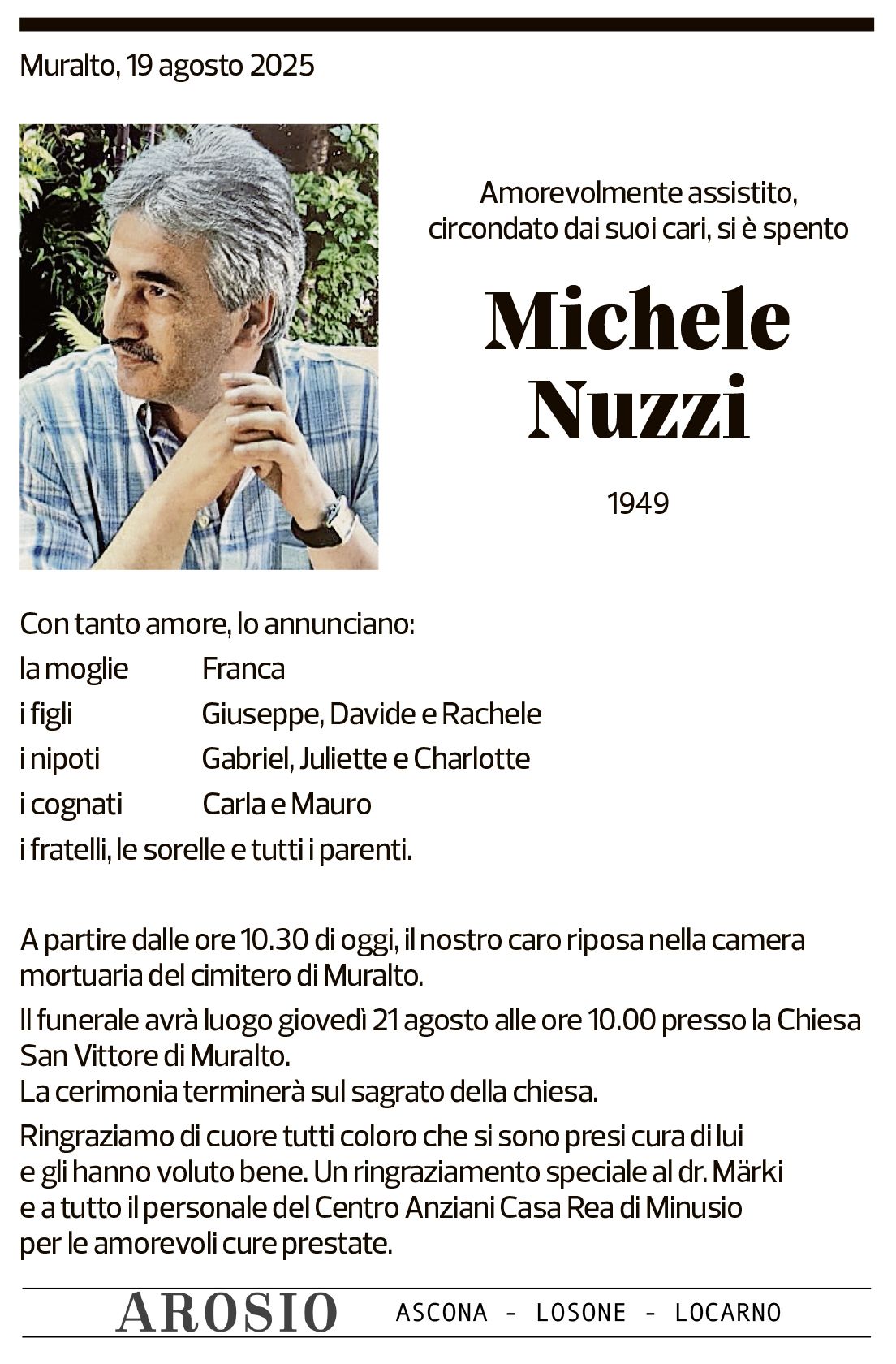 Annuncio funebre Michele Nuzzi