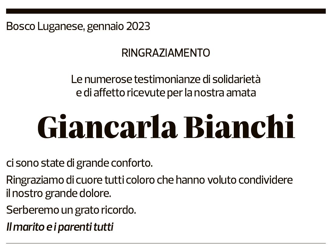 Annuncio funebre Giancarla Bianchi