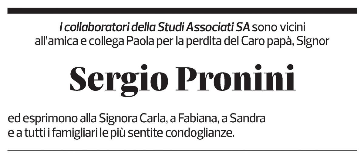 Annuncio funebre Sergio Pronini