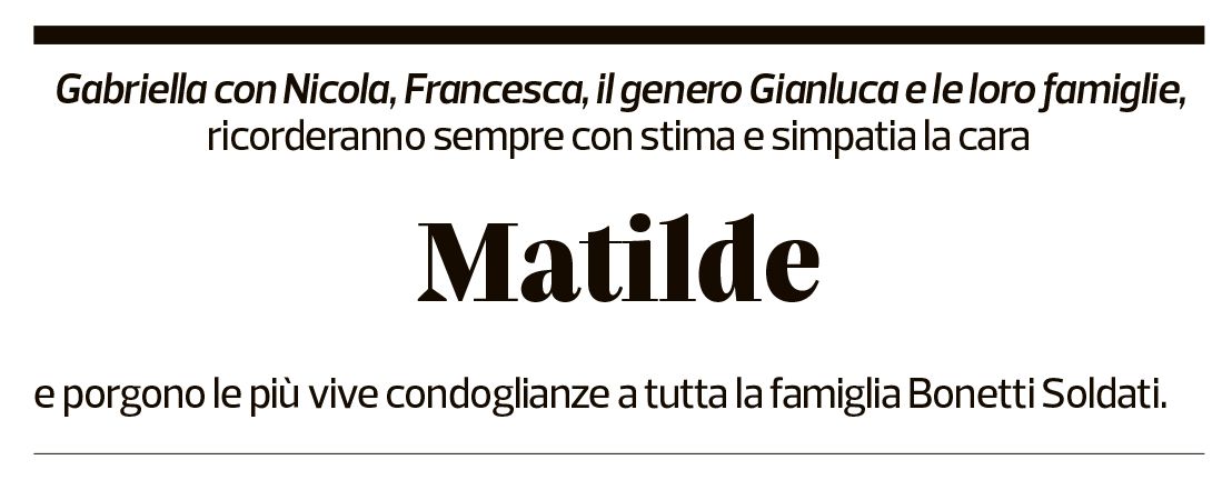 Annuncio funebre Matilde Bonetti Soldati