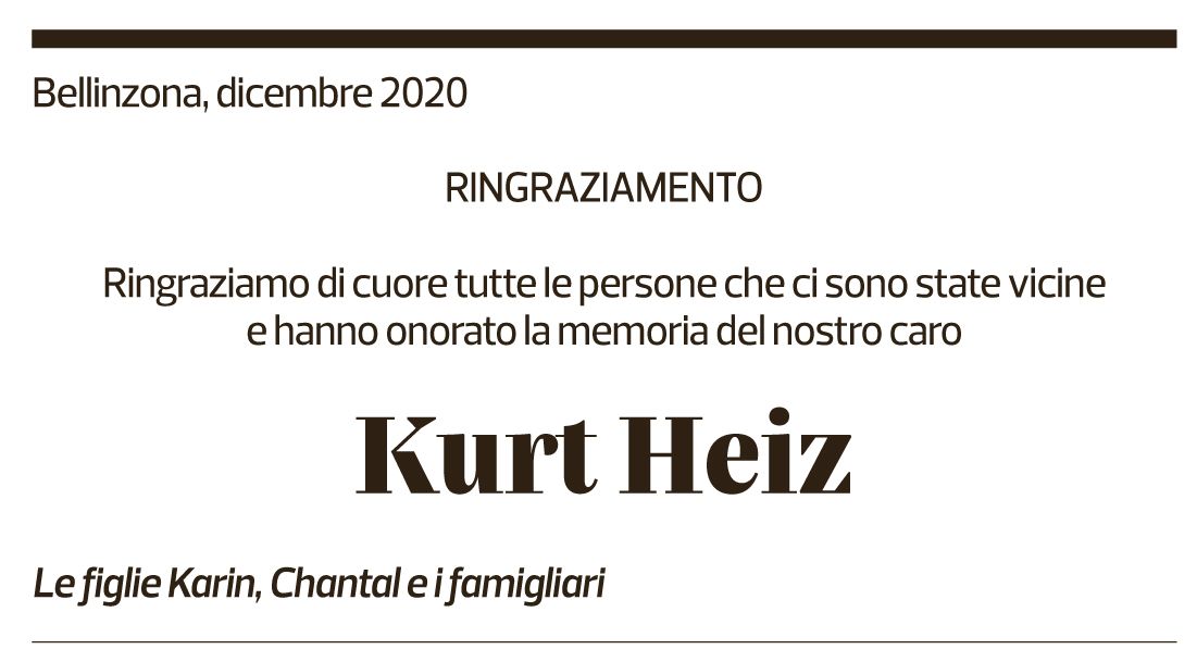 Annuncio funebre Kurt Heiz