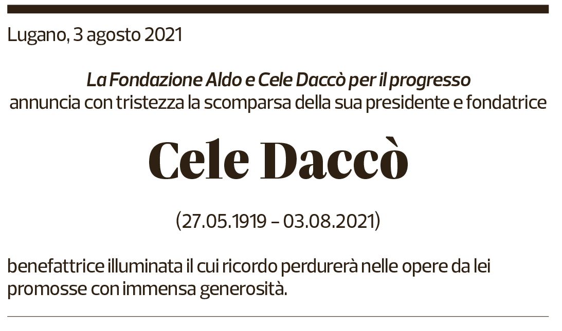 Annuncio funebre Cele Daccò