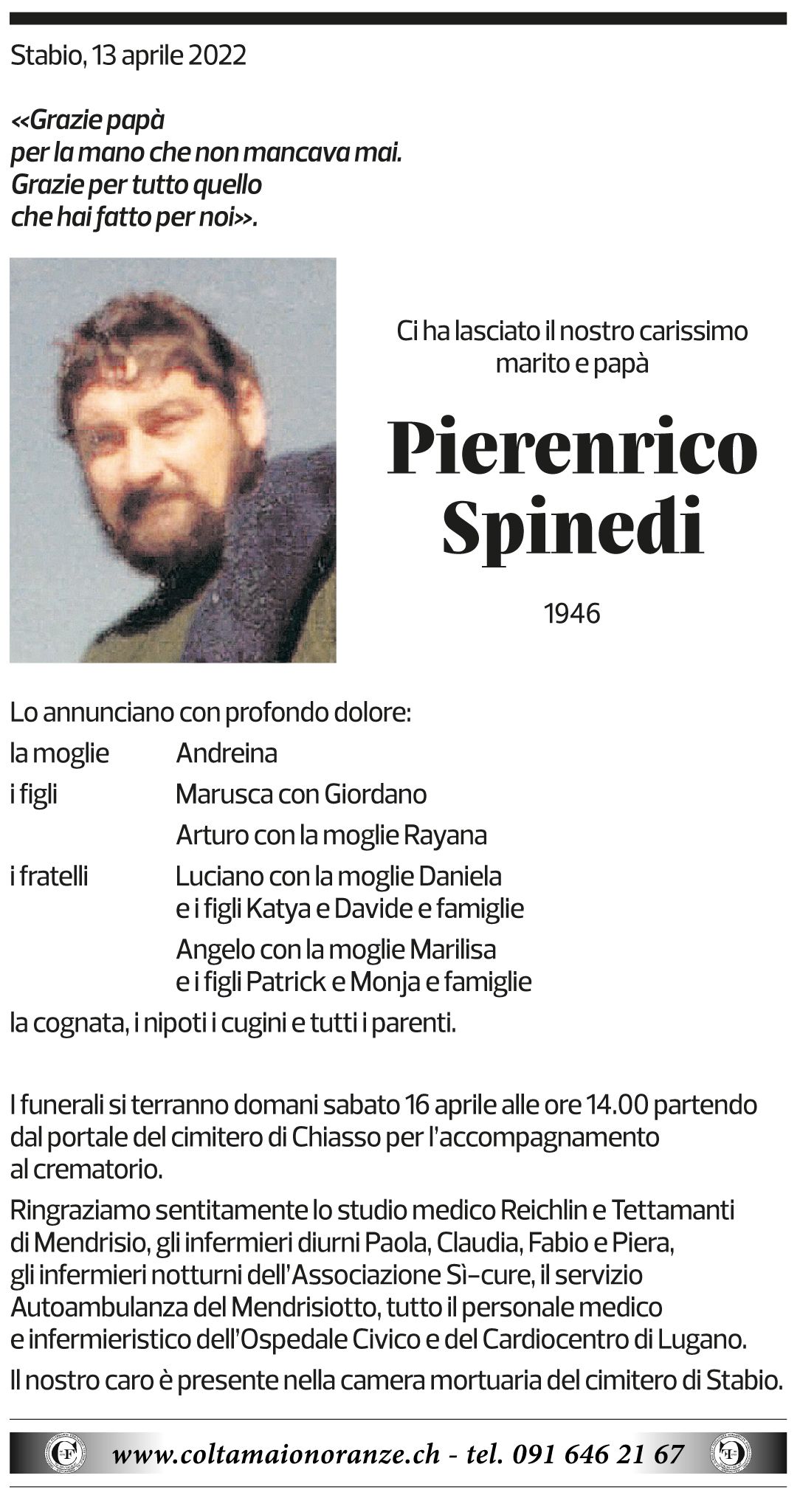 Annuncio funebre Pierenrico Spinedi