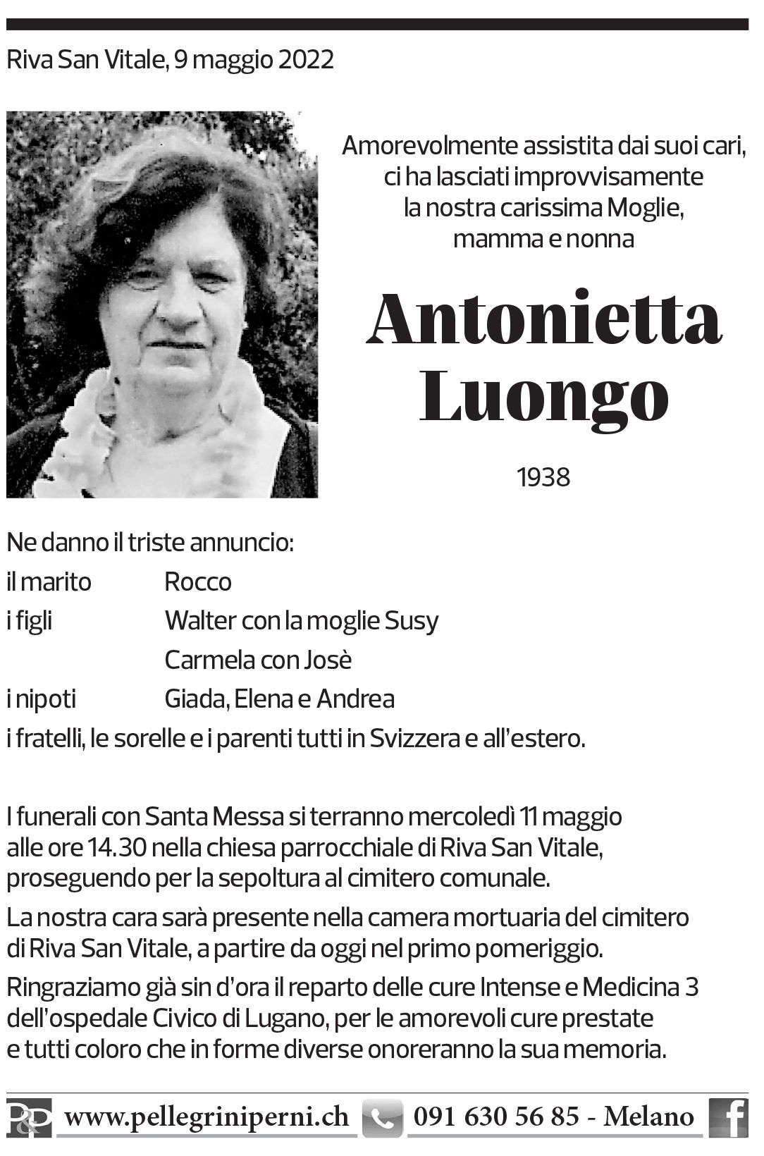 Annuncio funebre Antonieta Luongo