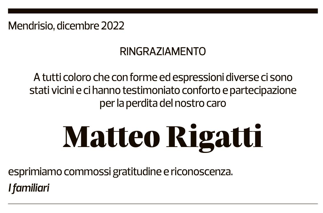 Annuncio funebre Matteo Rigatti