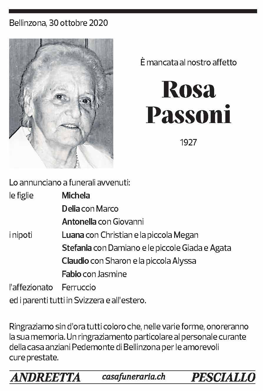 Annuncio funebre Rosa Passoni