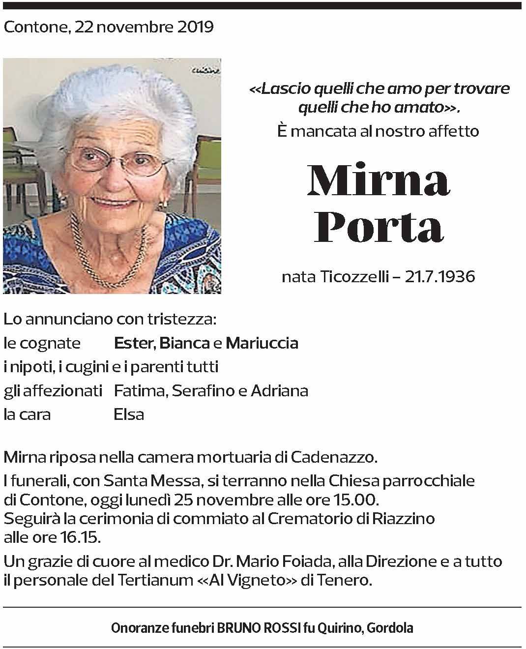 Annuncio funebre Mirna Porta