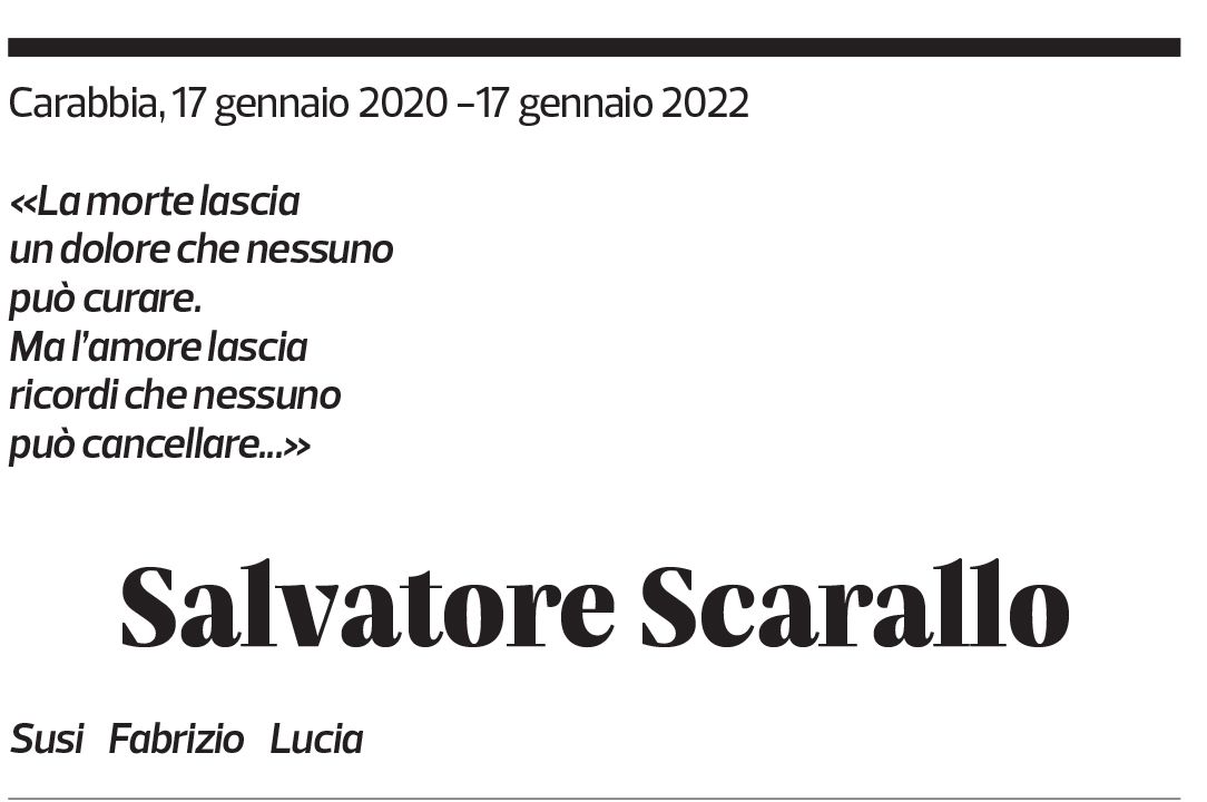 Annuncio funebre Salvatore Scarallo