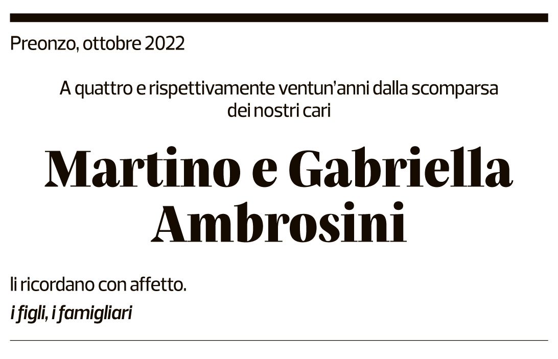 Annuncio funebre Martino E Gabriella Ambrosini