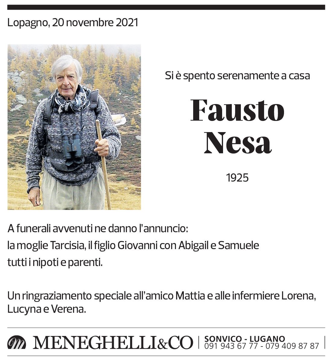 Annuncio funebre Fausto Nesa