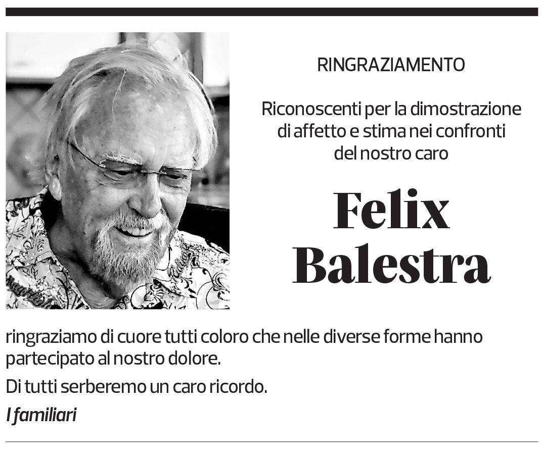 Annuncio funebre Felix Balestra