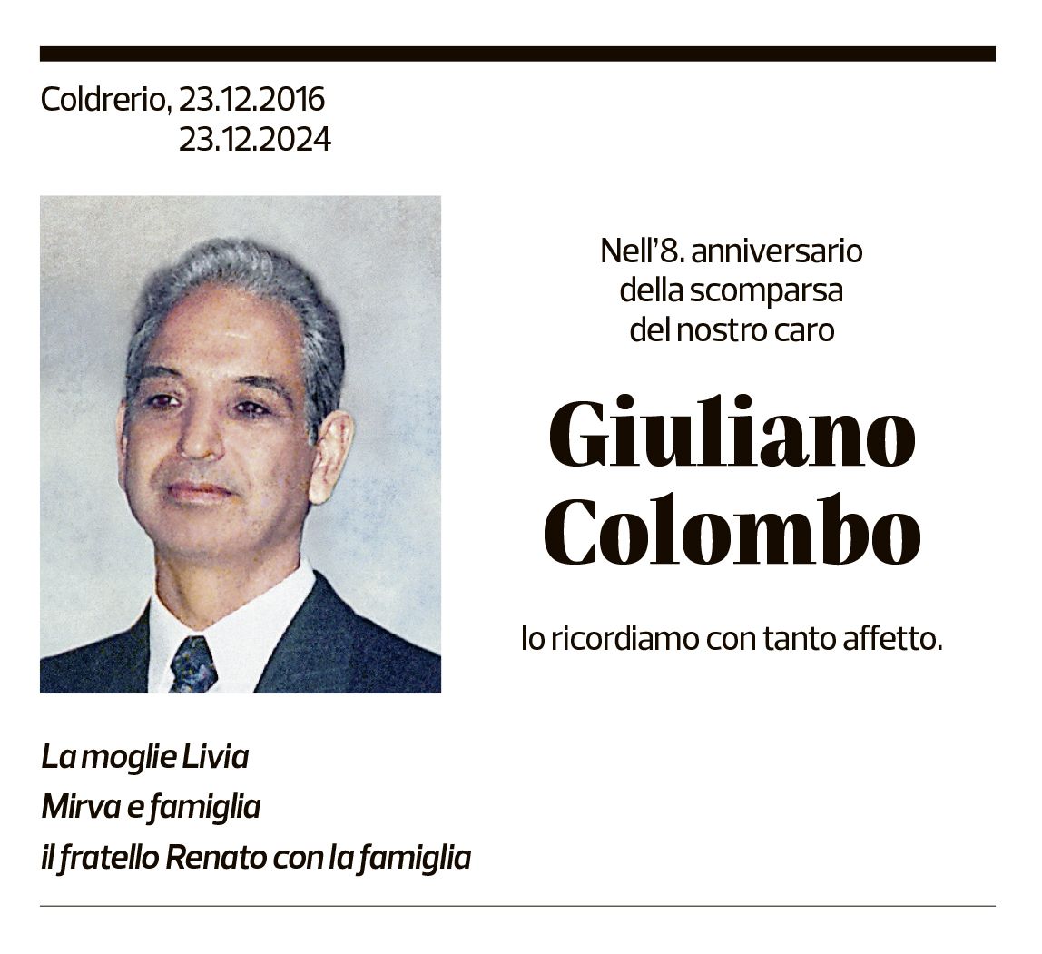 Annuncio funebre Giuliano Colombo