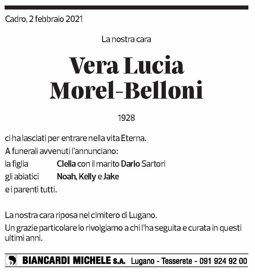 Annuncio funebre Vera Lucia Morel- Belloni