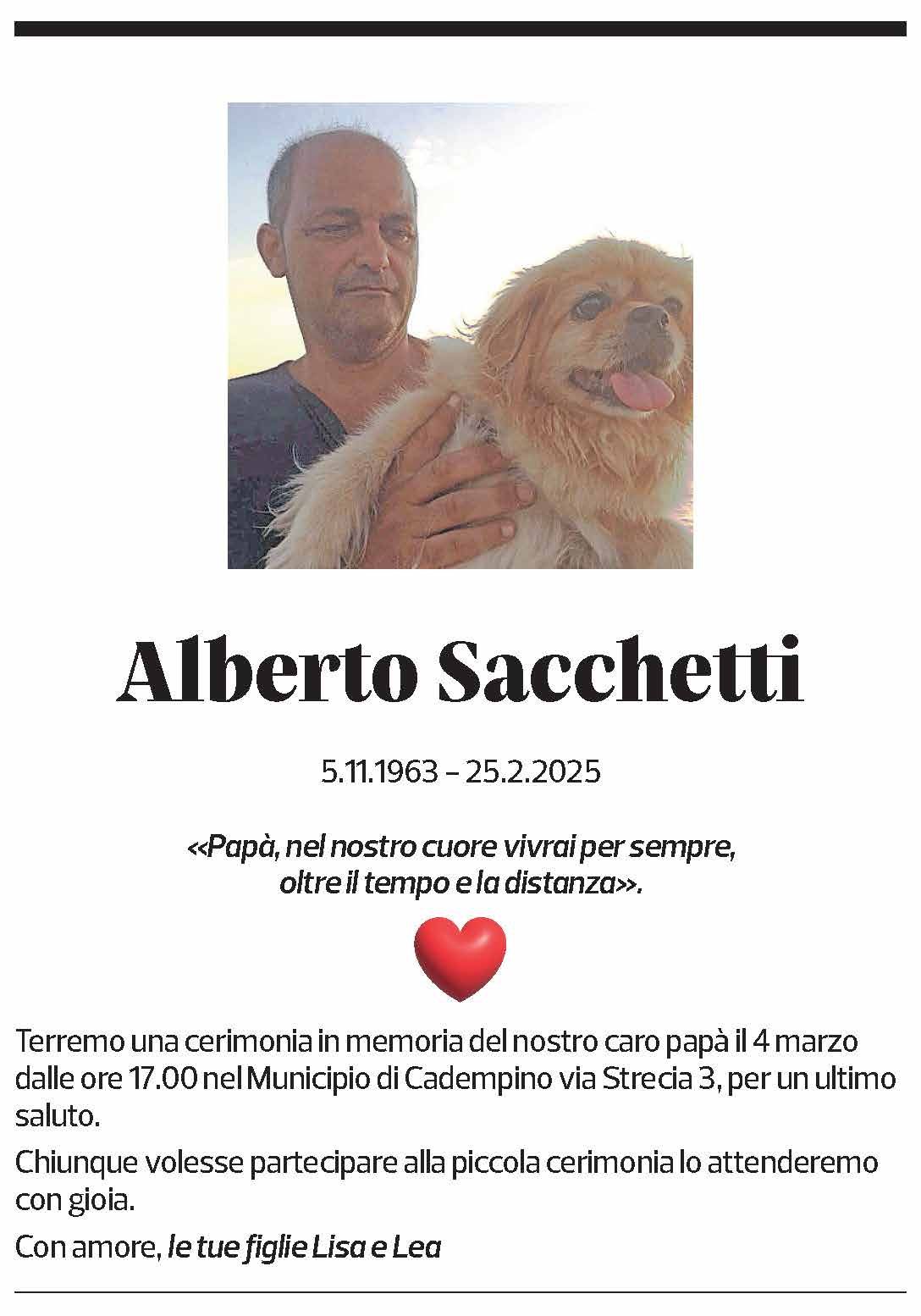 Annuncio funebre Alberto Sacchetti