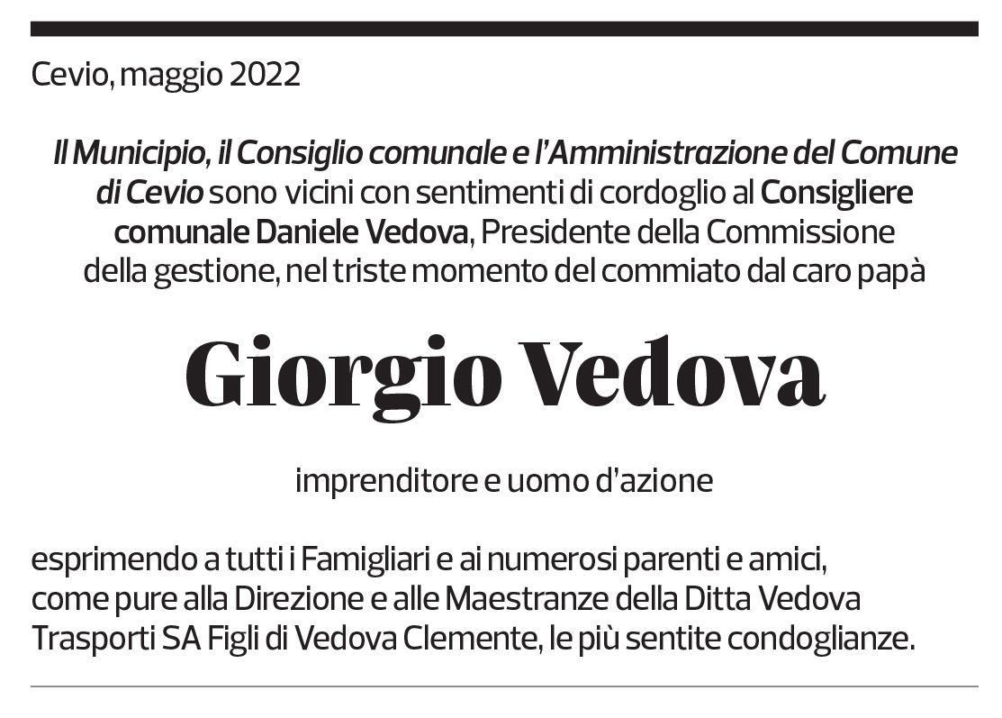 Annuncio funebre Giorgio Vedova