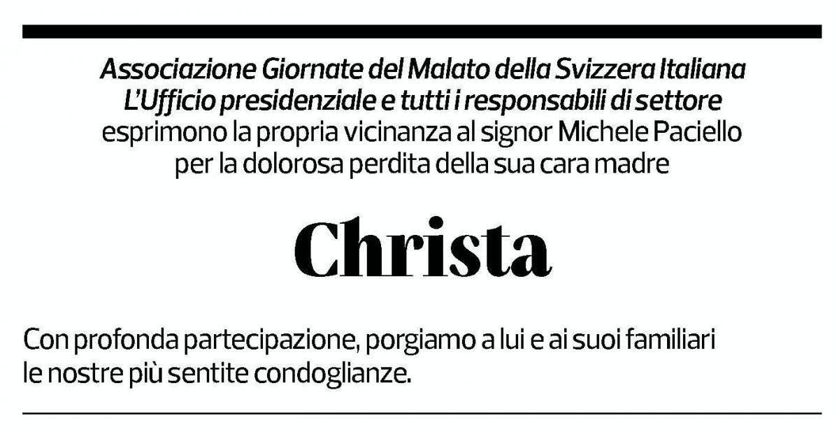 Annuncio funebre Christa 