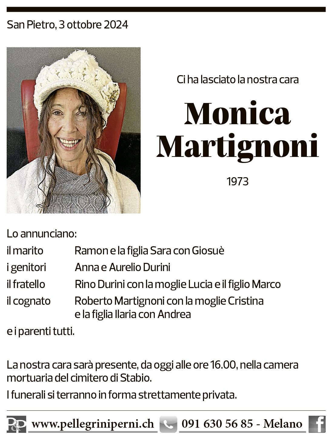 Annuncio funebre Monica Martignoni