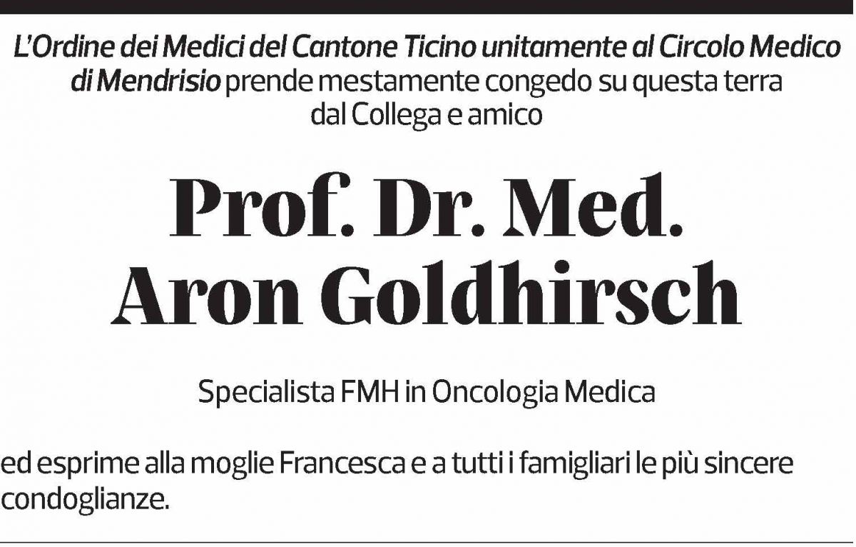 Annuncio funebre Aron Goldhirsch