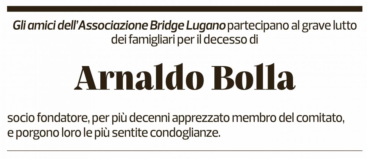 Annuncio funebre Arnaldo Bolla