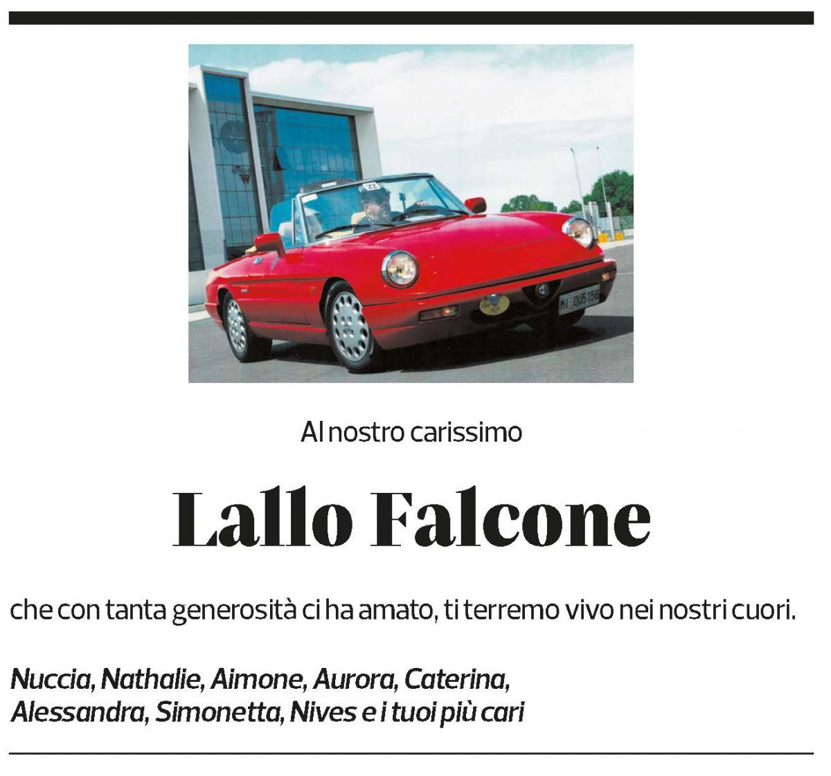 Annuncio funebre Lallo Falcone