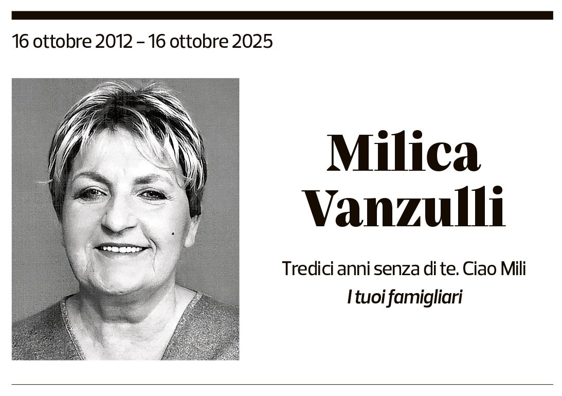 Annuncio funebre Milica Vanzulli