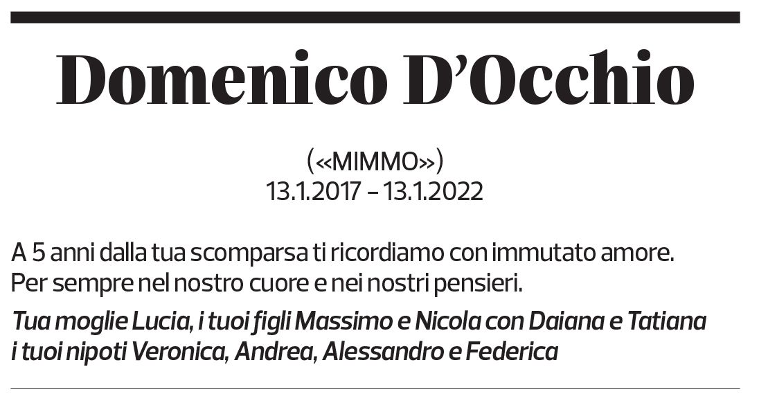 Annuncio funebre Domenico D'occhio