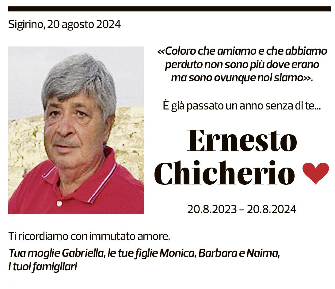 Annuncio funebre Ernesto Chicherio