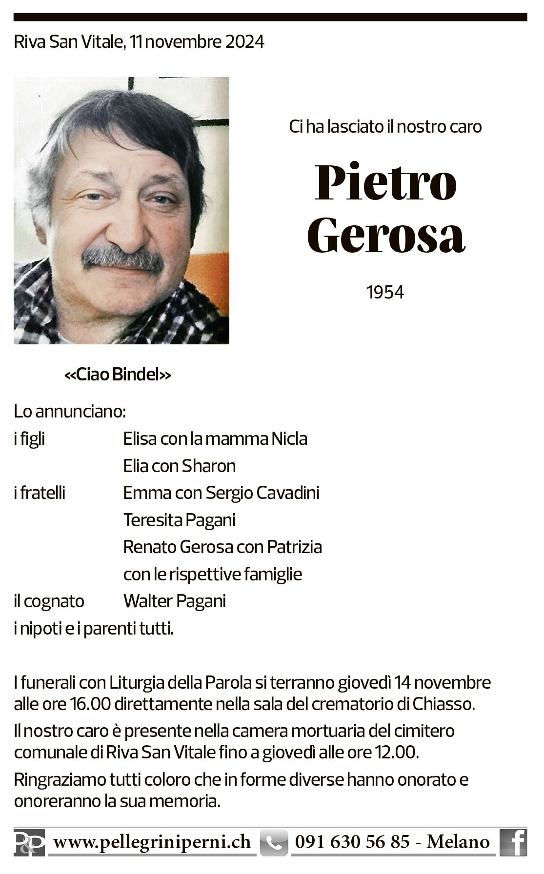 Annuncio funebre Pietro Gerosa