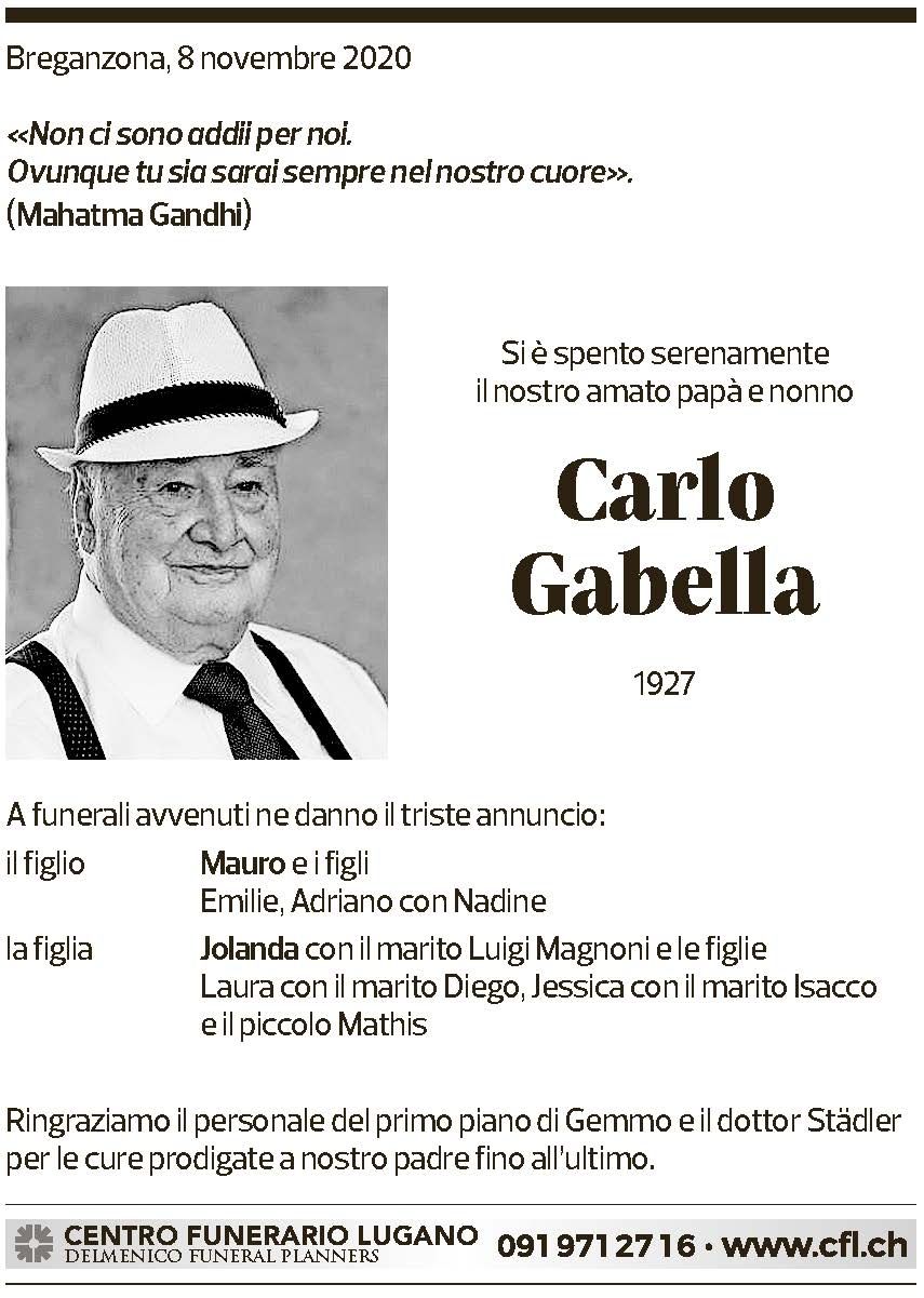 Annuncio funebre Carlo Gabella