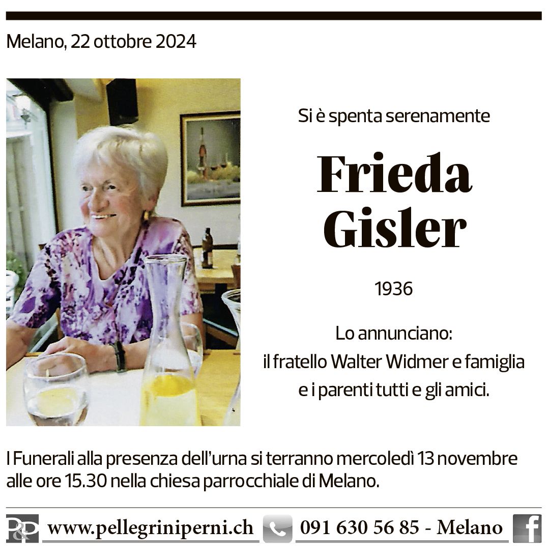 Annuncio funebre Frieda Gisler