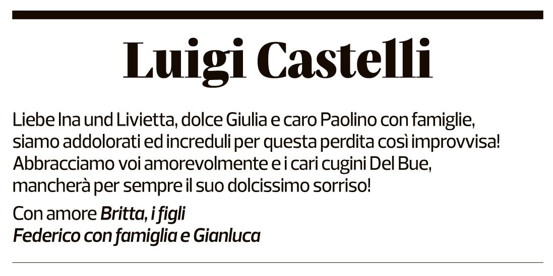 Annuncio funebre Luigi Castelli