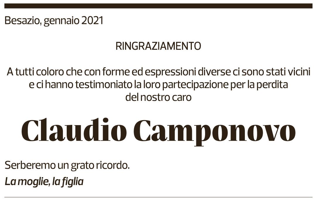 Annuncio funebre Claudio Camponovo