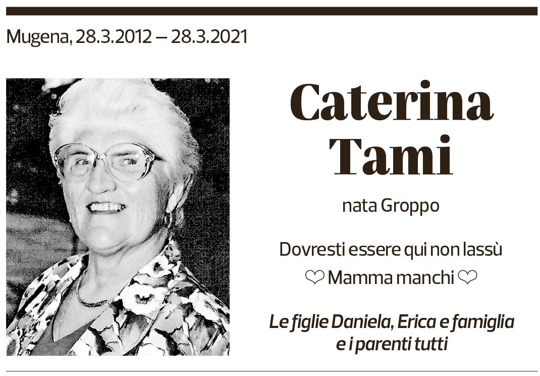 Annuncio funebre Caterina Tami